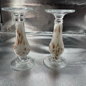 Set of Beautiful Glass Pillar Candlesticks!